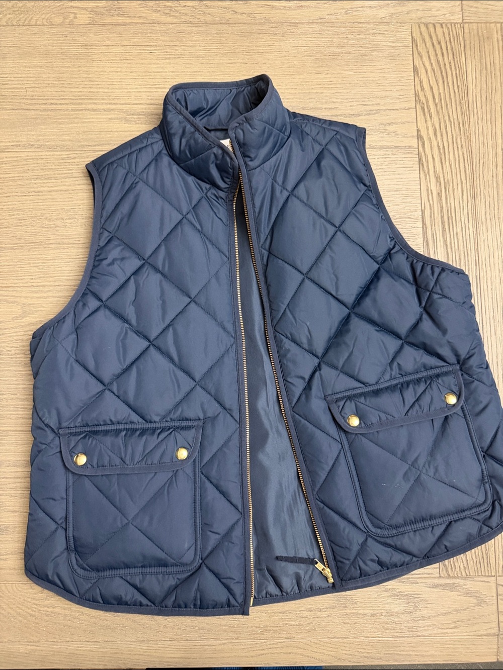 J. Crew Navy Quilted Puffer Vest with Snap Pockets